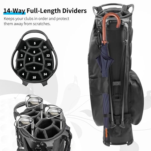 Men's Lightweight Waterproof 14-Way Golf Stand Bag with Dividers